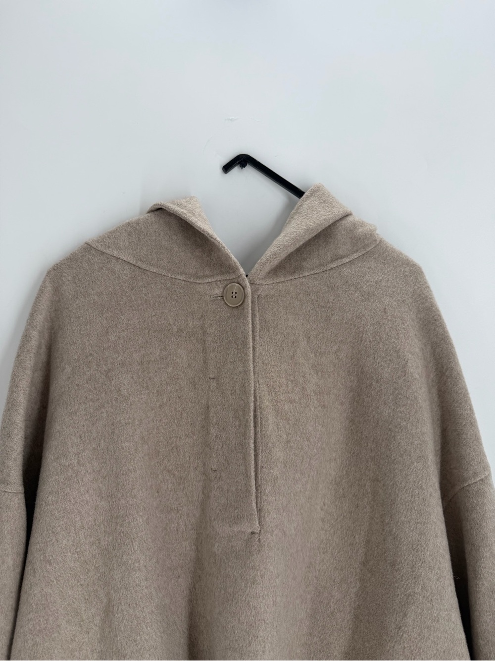 Cos Oversized Double Faced Knit Wool Blend Half Placket Hoodie In Beige